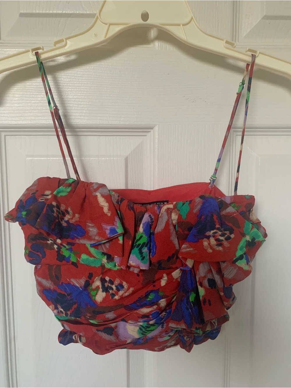 Zara XS Floral Ruched Bustier Crop Top Underwire Side Zip